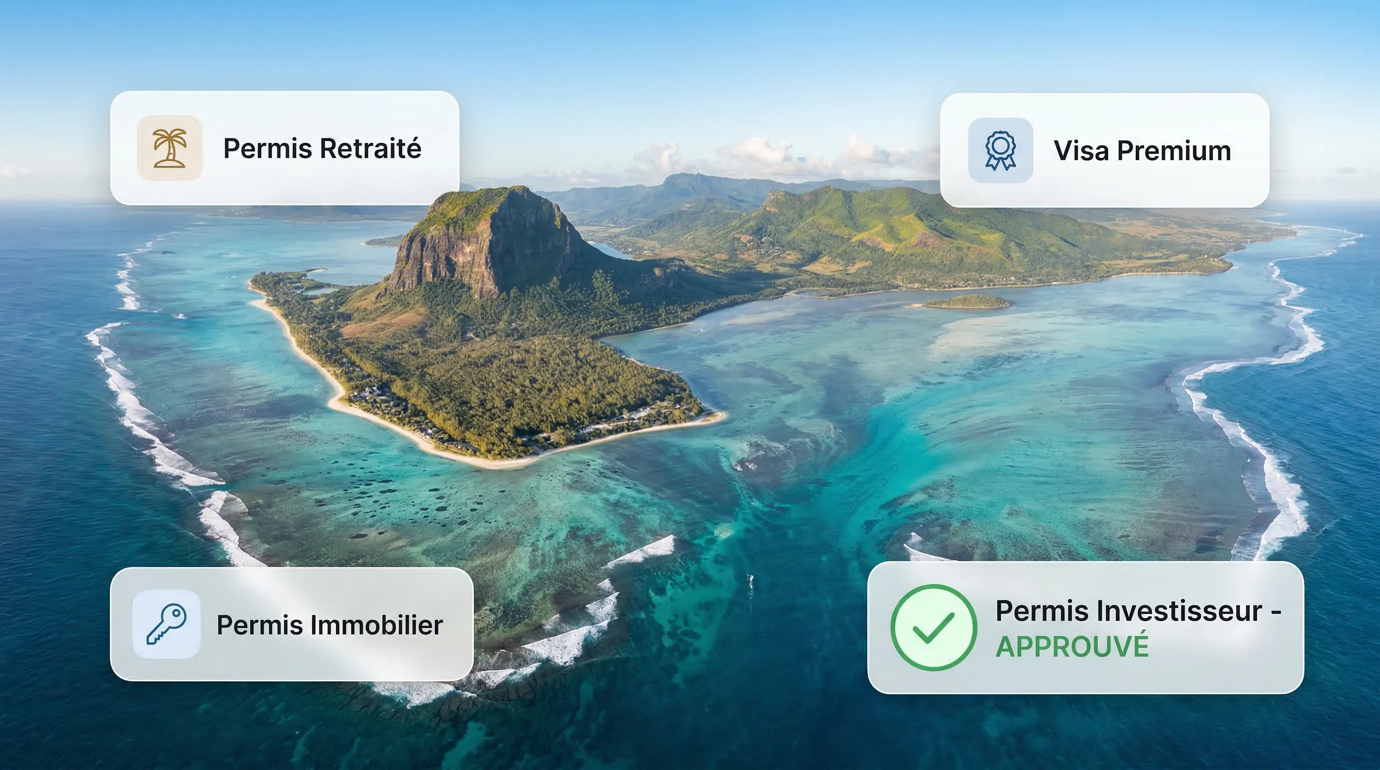 Vue panoramique de l'Île Maurice, destination prisée pour obtenir un permis de résidence
